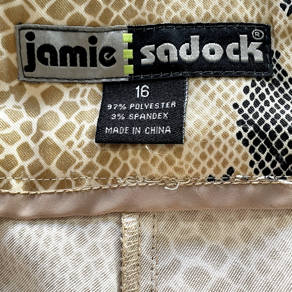 JAMIE SADOCK Size 16 Tan Black Snakeskin Print Side Zip Bermuda Golf Long Shorts - Picture 2 of 8